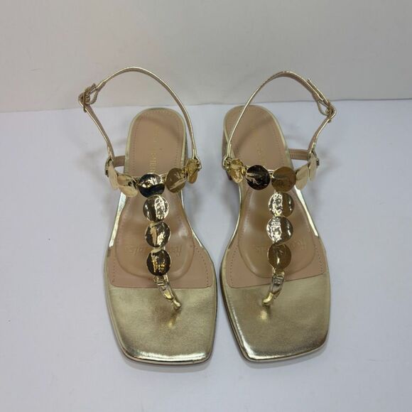 Marc Fisher Caylie Embellished Gold T-Strap Block Heel Sandals Womens - Picture 2 of 6